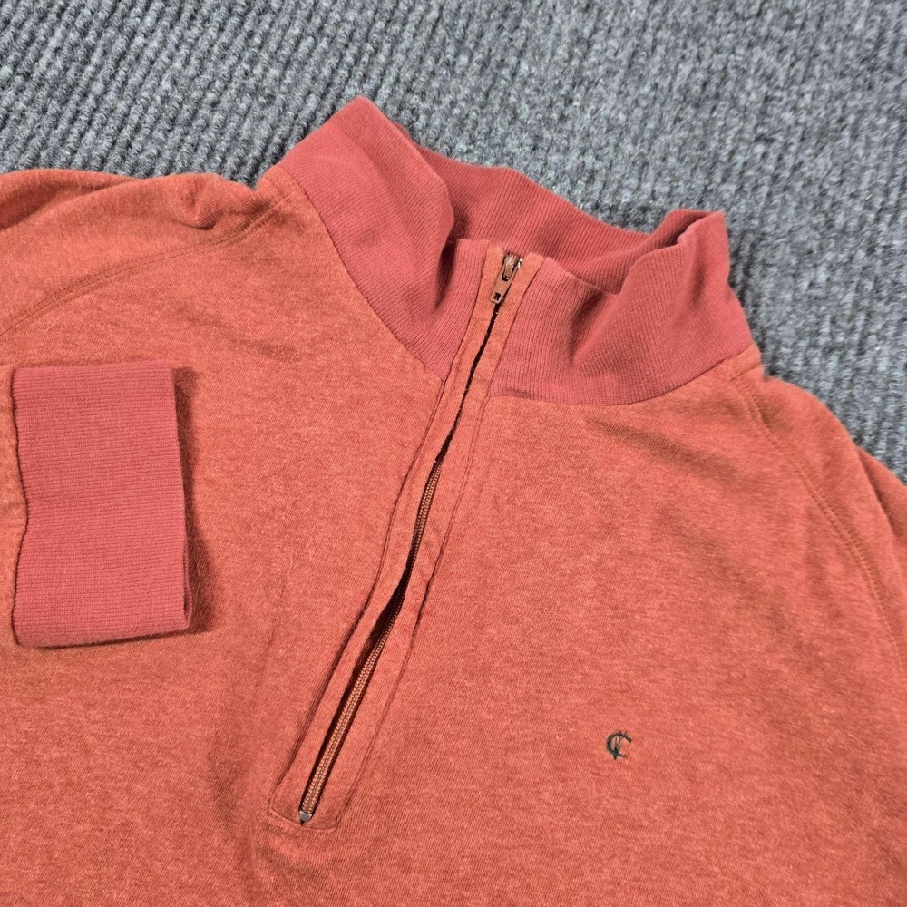 Criquet Sweater Mens Large Orange 1/4 Zip Mock Neck Cotton Knit Pullover Casual